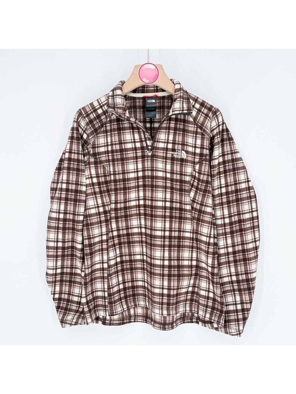 The North Face Quarter Zip Jacket Brown Plaid Pullover Jacket Womens Small